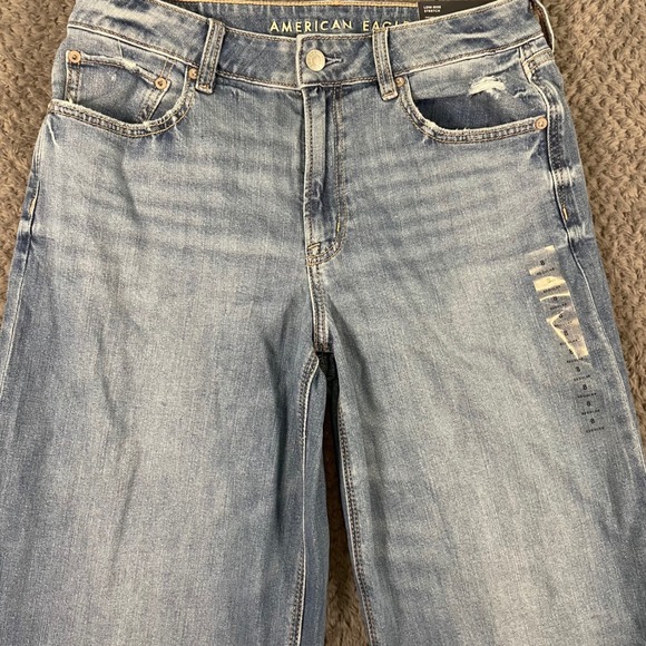 NWT American Eagle Women's Jeans Low-Rise Baggy Wide Leg Size 8R Distressed - Picture 2 of 13